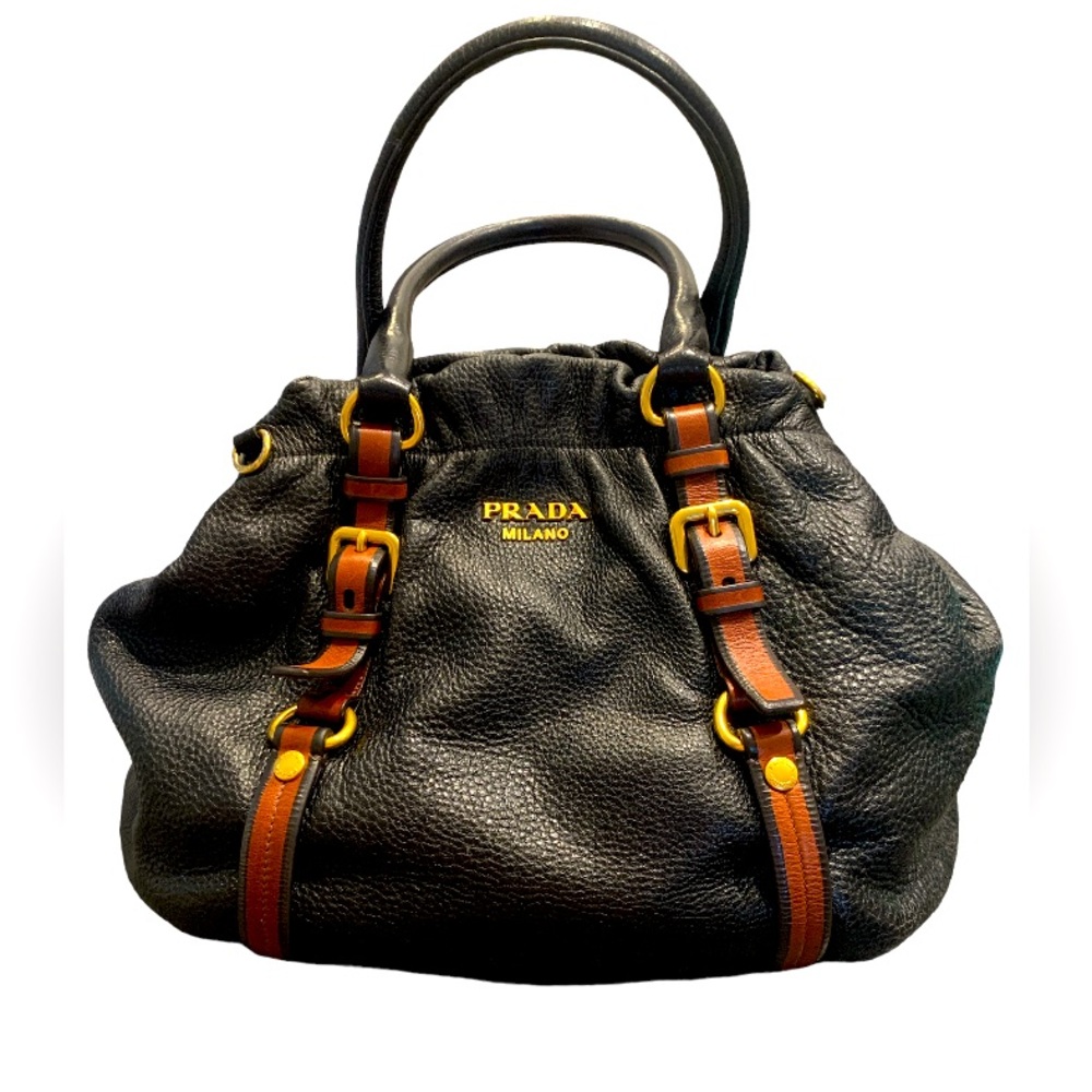 Authentic PRADA Genuine Two-Tone Leather Satchel/Crossbody